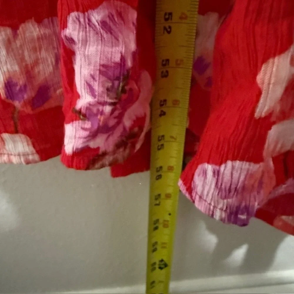 Abercrombie & Fitch Red Floral Smocked Tiered Maxi Dress Pockets Small